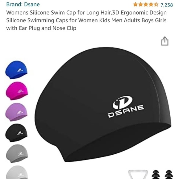 NWT DSANE 100% Silicone Women Swim Cap for Long Hair w/ Ear Plug & Nose … - Picture 4 of 10